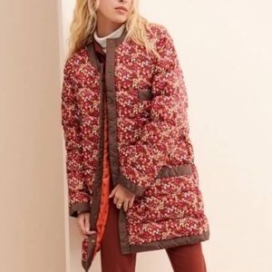 New Anna Sui x Anthropologie Pop-Pourri Posies Lg Orange Floral Down Jacket Coat